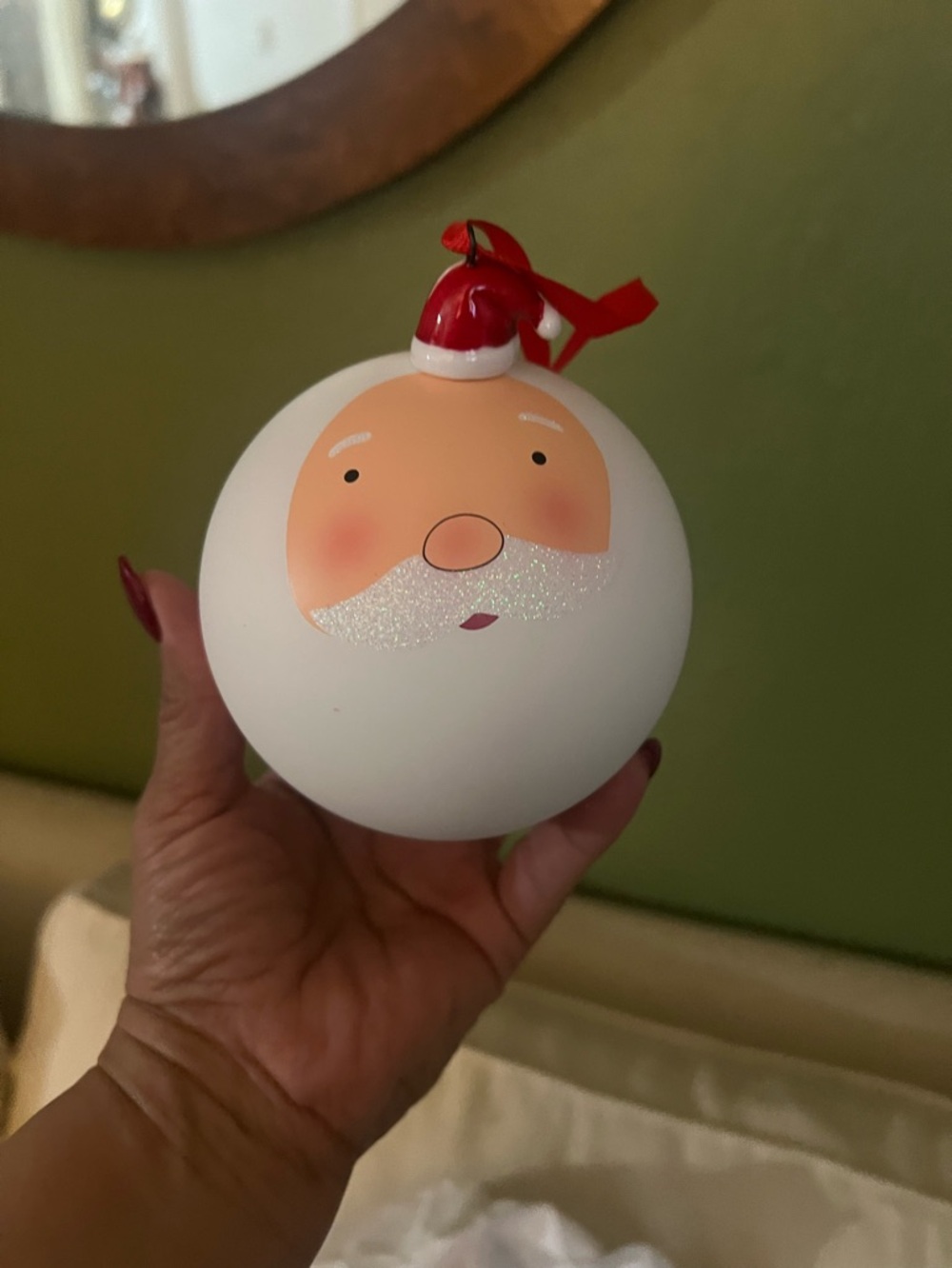 Crate&Barrel White Santa Face Ornament with Red Hat